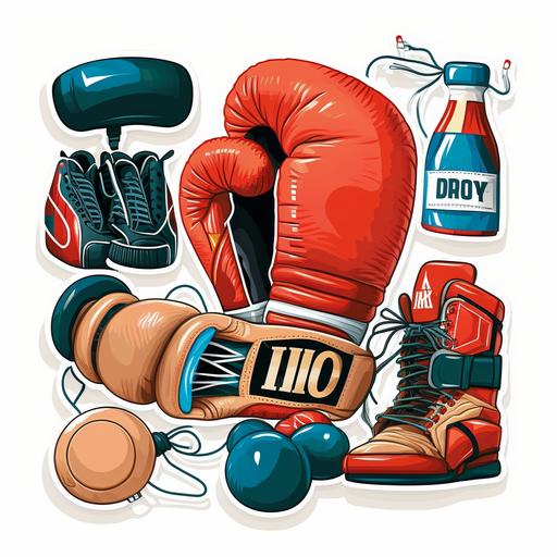 digital stickers of Boxing gloves, boxing ring, boxing bag, boxing headgear, boxing handwraps, boxing shoes, boxing mouthpiece, and boxing bell
