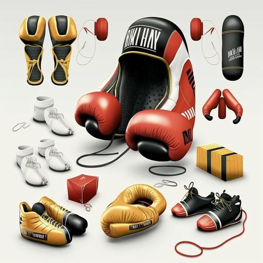 digital stickers of Boxing gloves, boxing ring, boxing bag, boxing headgear, boxing handwraps, boxing shoes, boxing mouthpiece, and boxing bell