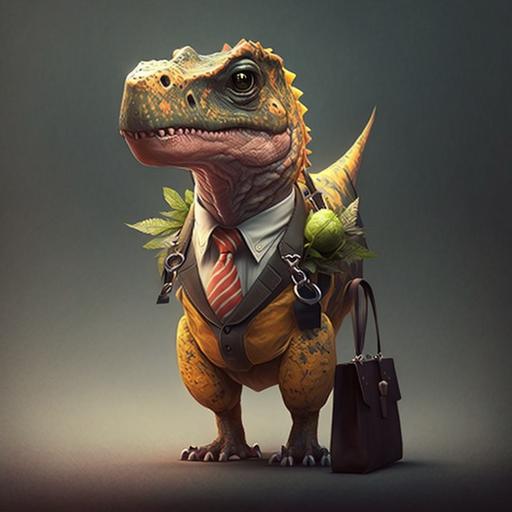 dinosaurio cute con traje y corbata con maletin