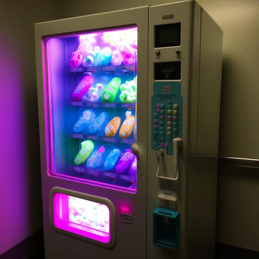 dirty vending machine stocked with embryos, hospital hallway, fluorescent lighting --v 4
