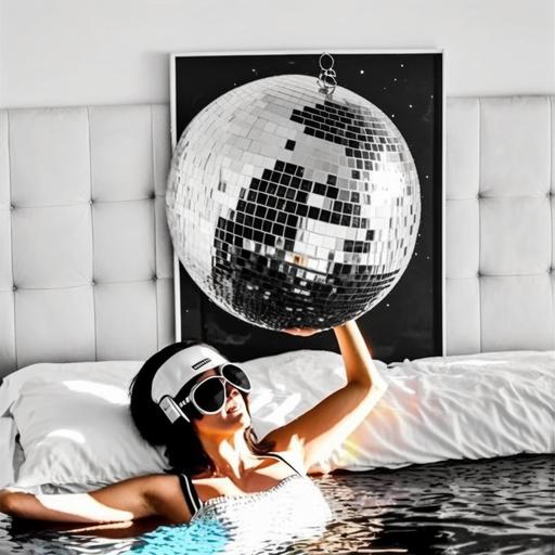disco ball print Preppy Wall Art, the size of the ball is almost the head, Trendy Wall Art, Girly Wall Art, Dorm Room Decor, Funky Wall Art, Black White Silver Print, Eclectic art:: :: --v 4