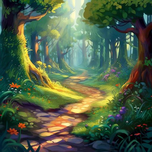 disney cartoon, magic forest, desktop background, children book cover, without character --v 5.1