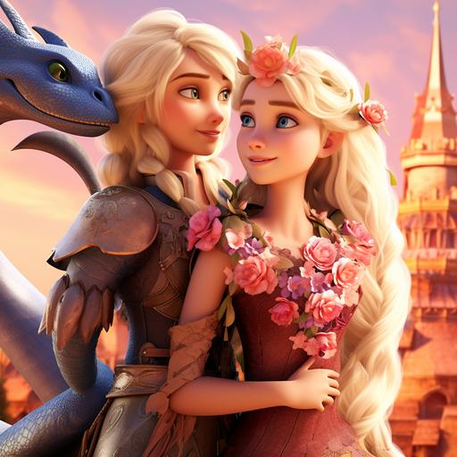 disney movie animation blonde princesses lesbian gay blonde girl princesses in love riding dragons together