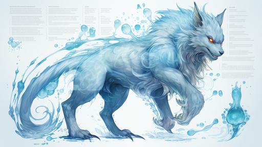 dnd character sheets of animal made of water --ar 16:9