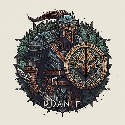 dnd design, circular logo, warrior, pixel art, no letters