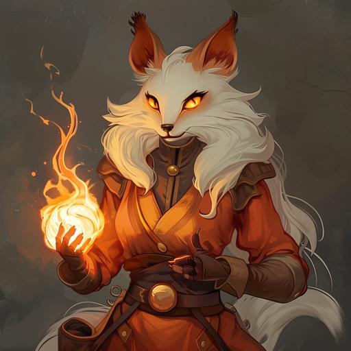 dnd female with orange and white fur vulpin sorcerer with amber eyes --v 6.0