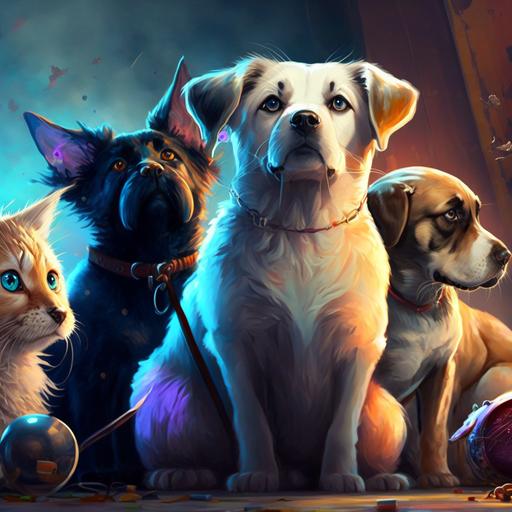 dog and cats, help, charity, wallpaper, bright colors, format 16:9