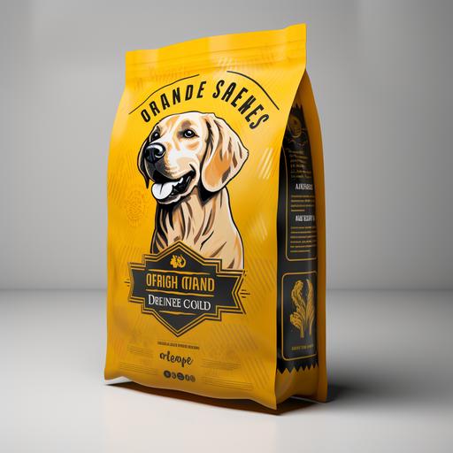 dog food packaging bag with a golden retriever yellow bag