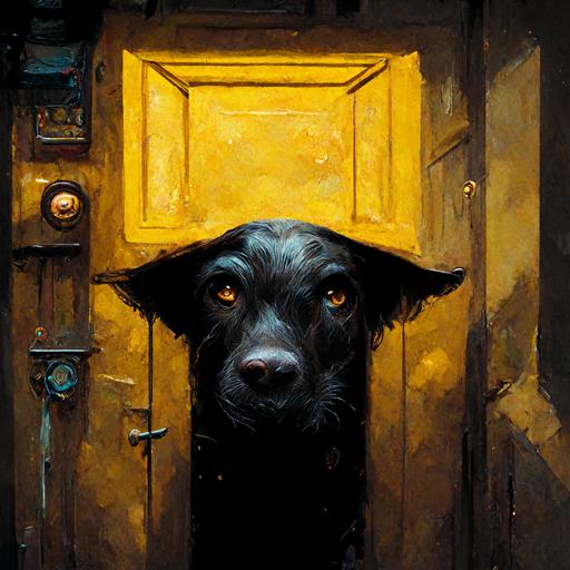 dog opening a black door