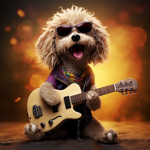 dog playing guitar like Jimi Hendrix, Pixar art