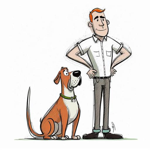 dog trainer standing in front of sitting dog cartoon