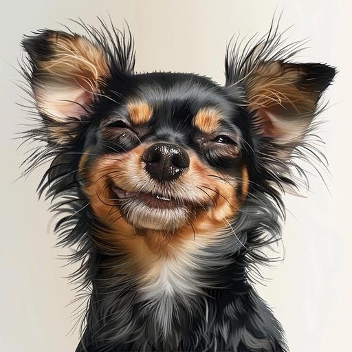 dog york, funny shy smile, ultrarealistic, white background --v 6.0
