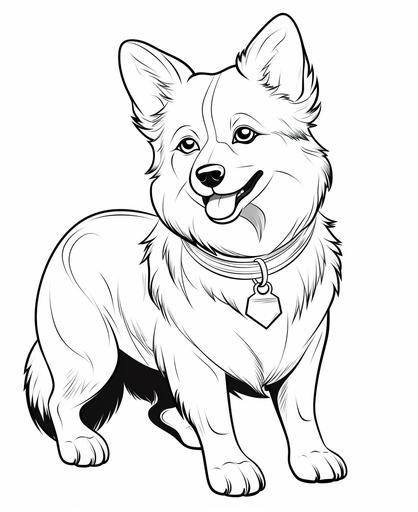 coloring page for kids, Pembroke Welsh Corgi Pomeranian, cartoon style, thick line, low detail, no shading --ar 9:11