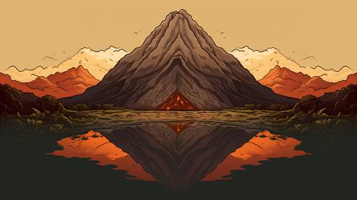 dormant volcano cartoon look symmetrical --ar 16:9