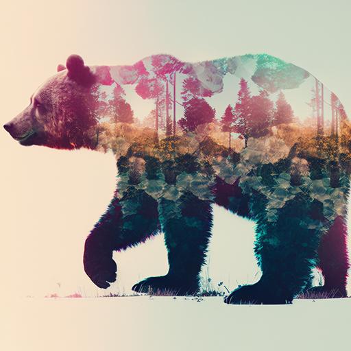 double exposure photography, composed of two combined and overlaid images, toddler and fractal multi-layered grizzly bear, transparent, layered, close-up, side-view, intricate detail, fine art, stunning, high contrast, silhouette, blend, beautiful lighting, colour, paintography, photorealistic, graphic design --v 4