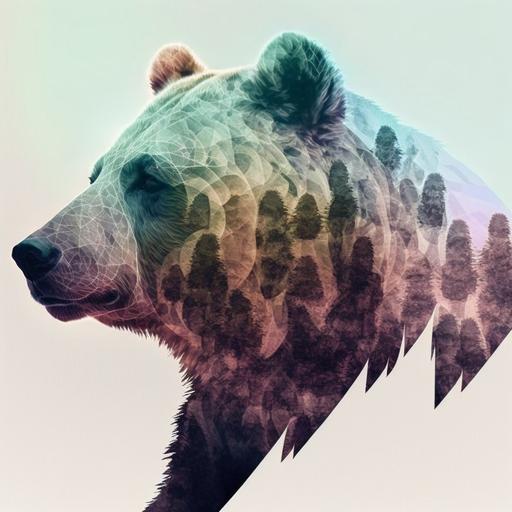 double exposure photography, composed of two combined and overlaid images, toddler and fractal multi-layered grizzly bear, transparent, layered, close-up, side-view, intricate detail, fine art, stunning, high contrast, silhouette, blend, beautiful lighting, colour, paintography, photorealistic, graphic design --v 4