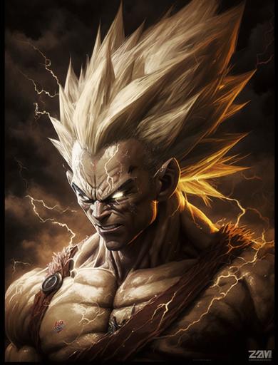 dragon ball z canvasart dragon ball z koei saiyan by wron, in the style of finely textured brushwork, 4k, unpretentious figurative, comic art, silver and amber, realistic figurative, manticore --ar 3:4