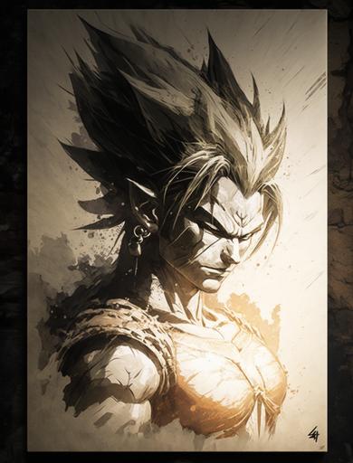 dragon ball z canvasart dragon ball z koei saiyan by wron, in the style of finely textured brushwork, 4k, unpretentious figurative, comic art, silver and amber, realistic figurative, manticore --ar 3:4