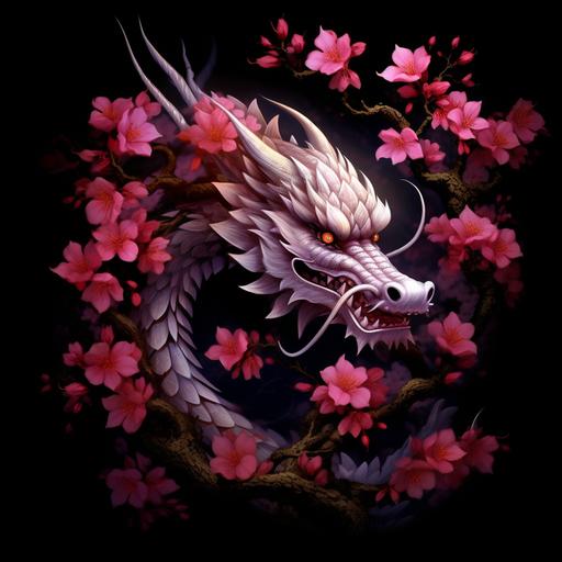 dragon, cherry blossoms, tattoo style, high definition, realistic