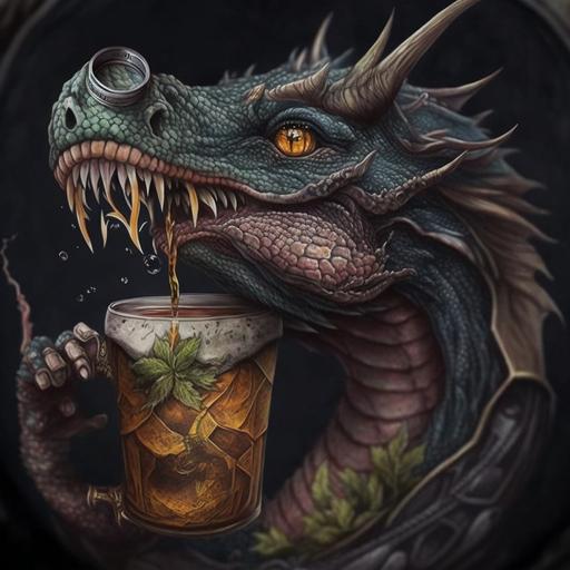 dragon marinero asomado a un ojo de buey tomando una jarra de cerveza con tatuaje de un ancla en el brazo caricatura