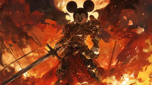dramatis personae mickey mouse forsaken oathbreaker warrior --ar 16:9 --niji 6