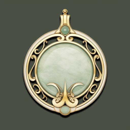 draw a design picture for a pendant，a round circular triangle white Nephrite，use gold and diamond，art deco style