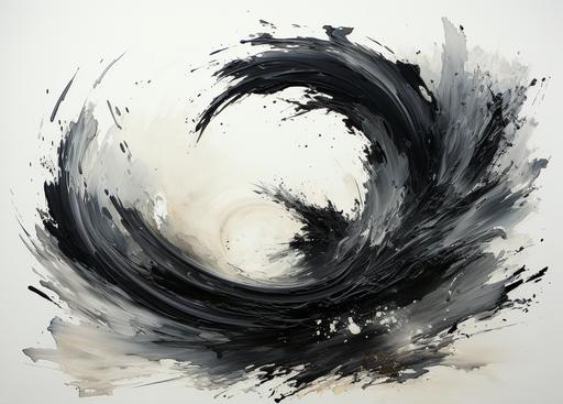 draw a hand-made enso painted with a thin brush and thick, dense black paint, so you can see the lines and imperfections but no paint drops, on a 🦀 background... --ar 32:23 --s 1000 --c 25 --weird 0.11 --style raw