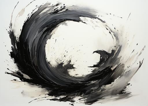 draw a hand-made enso painted with a thin brush and thick, dense black paint, so you can see the lines and imperfections but no paint drops, on a 🦀 background... --ar 32:23 --s 1000 --c 25 --weird 0.11 --style raw