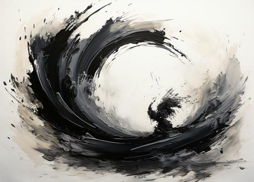 draw a hand-made enso painted with a thin brush and thick, dense black paint, so you can see the lines and imperfections but no paint drops, on a 🦀 background... --ar 32:23 --s 1000 --c 25 --weird 0.11 --style raw