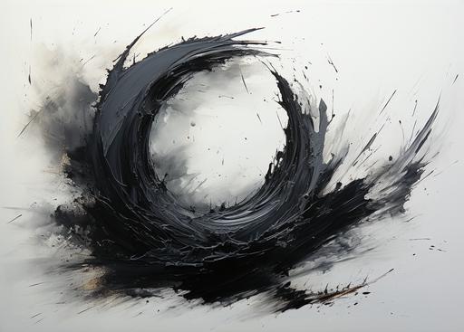 draw a hand-made enso painted with a thin brush and thick, dense black paint, so you can see the lines and imperfections but no paint drops, on a 🦀 background... --ar 32:23 --s 1000 --c 25 --weird 0.11 --style raw