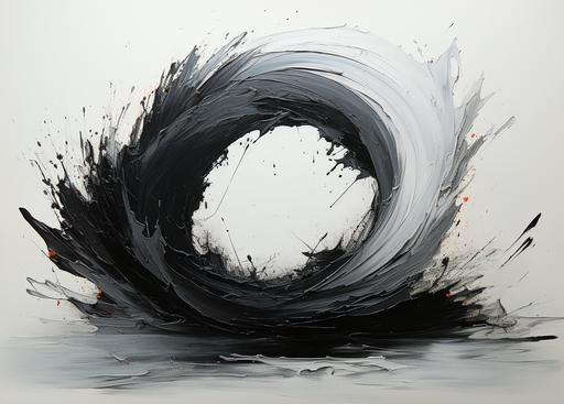 draw a hand-made enso painted with a thin brush and thick, dense black paint, so you can see the lines and imperfections but no paint drops, on a 🦀 background... --ar 32:23 --s 1000 --c 25 --weird 0.11 --style raw