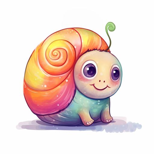 draw another green antennae on the snail clipart, kawaii, watercolor sketch isolated on white background