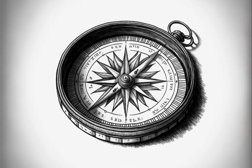 drawing cartoon compass, black ink, white background, no background, --ar 3:2