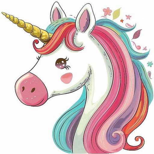 drawing color for baby book, unicorn head, color, illustration