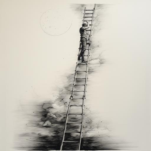 drawing of a man climbing of a ladder
