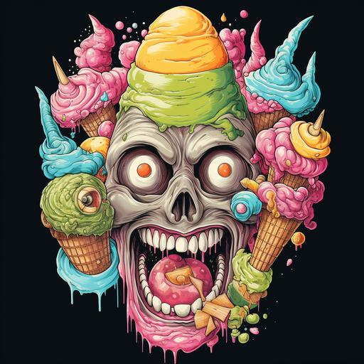 drawn by Junji Ito, ice cream face devil,full color rainbow , vector,t shirt design