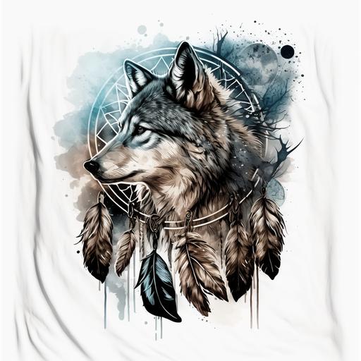 dreamcatcher wolf t-shirt design white background