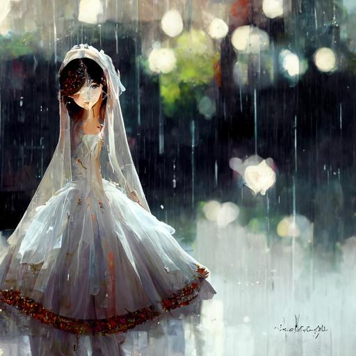 girl,anime,rain,wedding dress,Japanese