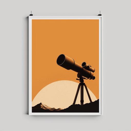 dual tone clean background, simple border , A4 size, a poster featuring minimalistic telescope from the side view, telescope related movie poster
