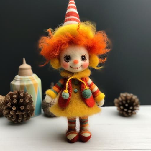 Needle felted cute clown female doll --v 5.2