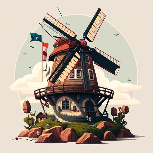 dutch windmill cartoon style