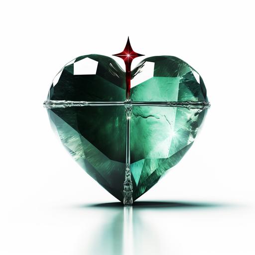 a shining clear Emerald stone inject, half a dark red heart with hole cross clipart