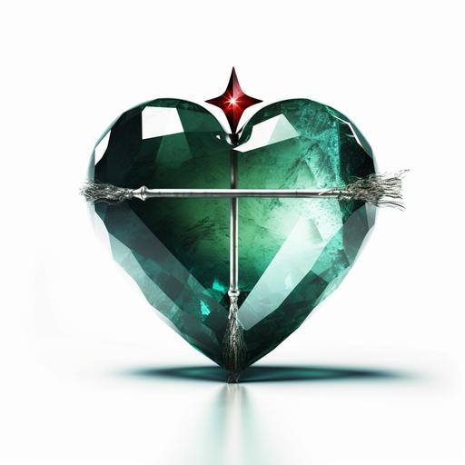 a shining clear Emerald stone inject, half a dark red heart with hole cross clipart