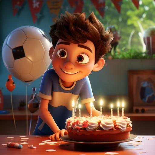 ea smiling boy playing soccer on a birthday cake , Disney Pixar