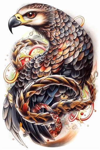 eagle snake tattoo old school, tattoo sketch, white background --ar 2:3 --v 5 --s 750