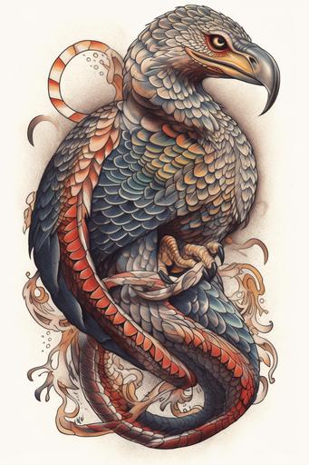 eagle snake tattoo old school, tattoo sketch, white background --ar 2:3 --v 5 --s 750