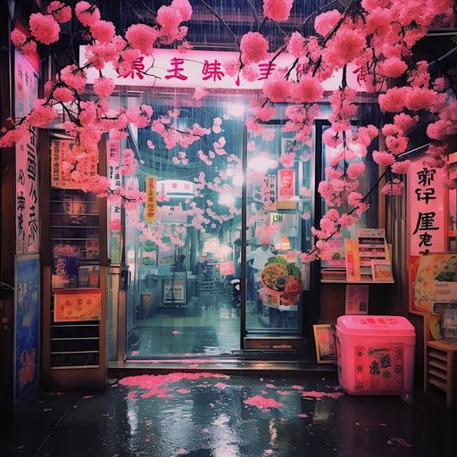 early 2000's cell phone picture, tokyo japan, razr flip phone photo style, cherry blossom, neon signs