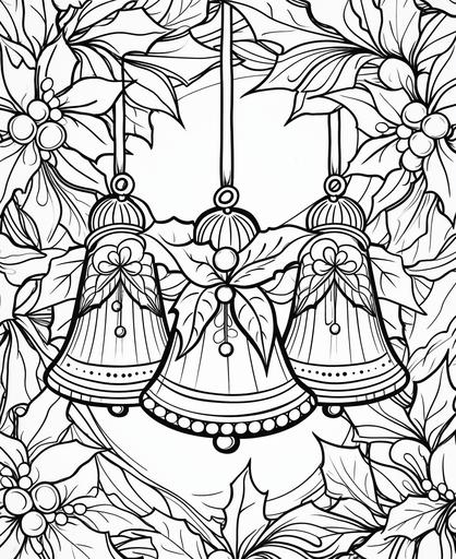easy peasy childrens colouring sheets, christmas bells, black and white, thick lines, low detail, no shading --ar 9:11