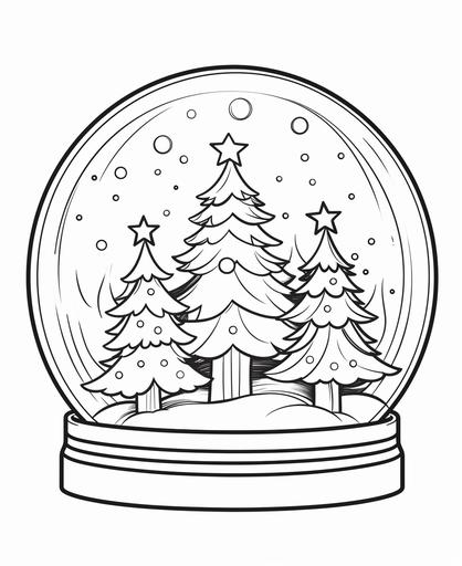 easy peasy colouring pages for kids under 8, Christmas snow globe cartoon, simple, black and white, outline only, no shading, low detail --ar 9:11