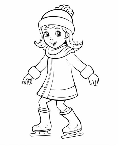 easy peasy colouring pages for kids under 8, Christmas ice skating cartoon, simple, black and white, outline only, no shading, low detail --ar 9:11